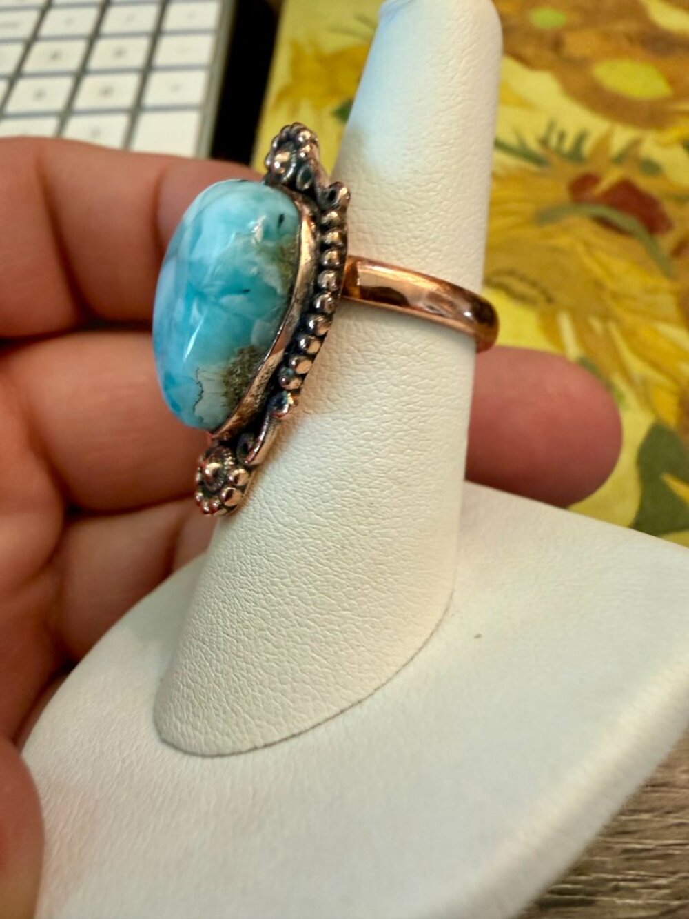 Larimar ring in solid copper - Picture 3 of 6
